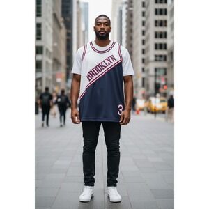 Rooky Brooklyn Basketball Jersey Mens Large Navy White Mesh Tank Top Number 3 L